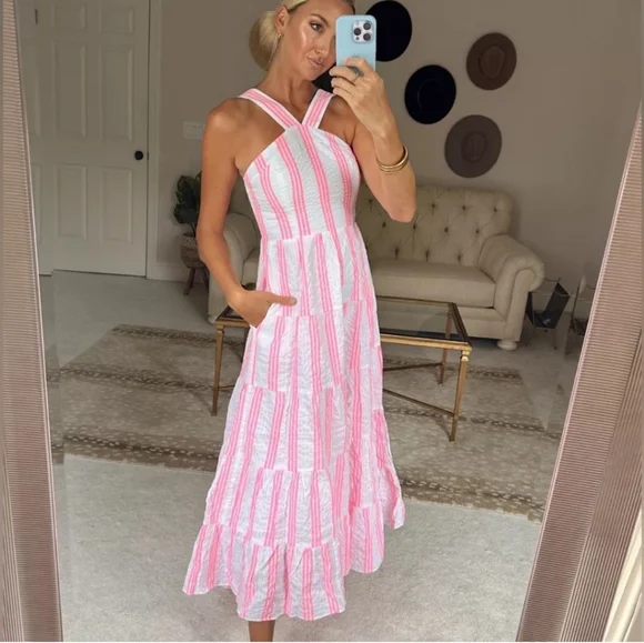 open lace back dress Lily and Taylor Hat H356-Hot Pink main image 0